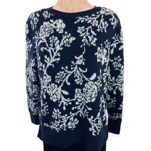 Croft & Barrow Sweater Size PM Pullover Black w Gray Design & Silver Metallic